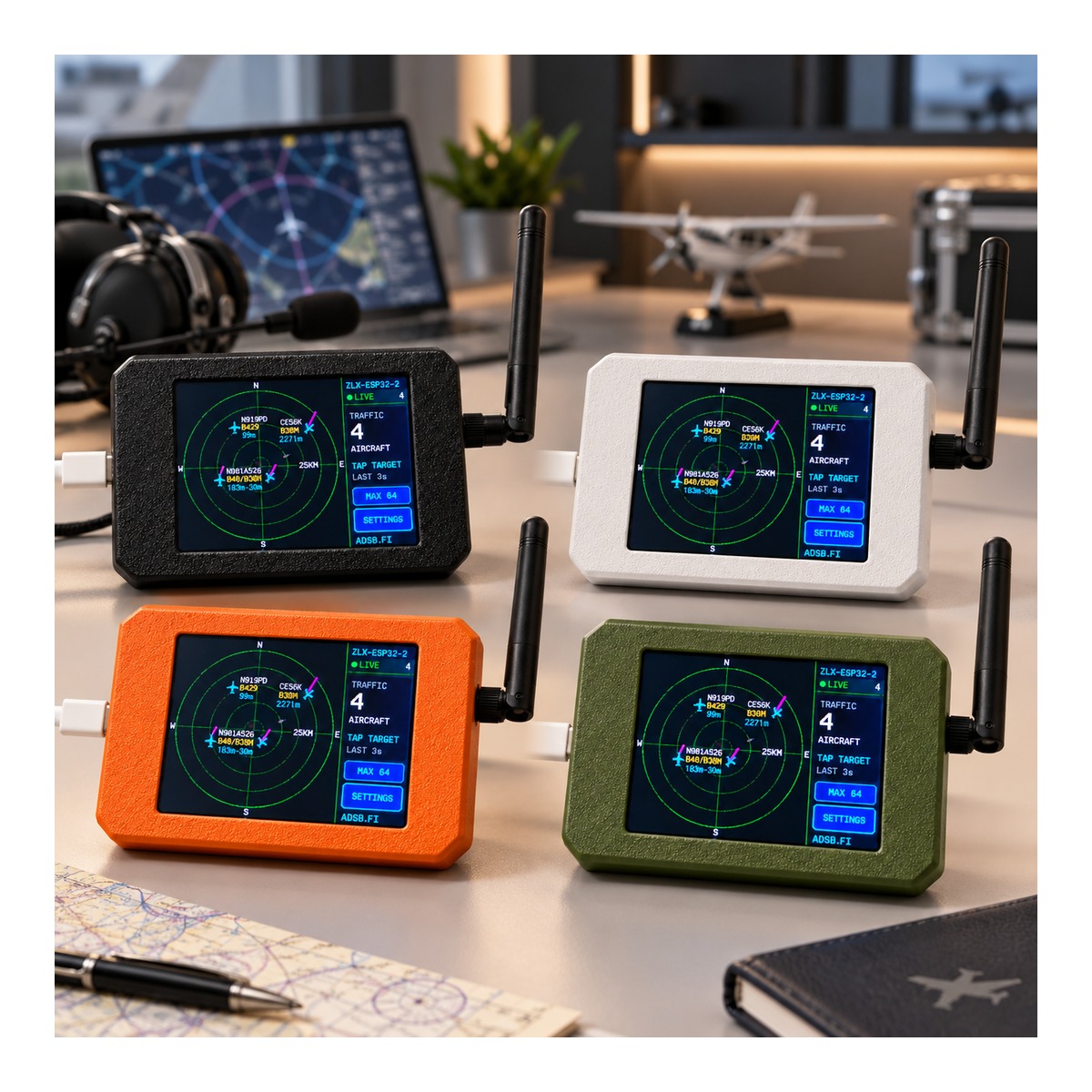 Plane Radar ADS-B Desktop Live Flight Tracker, 2.8" Touchscreen, Dual-Band Wi-Fi, Real-Time Aircraft Tracking, ZLX-ESP32-2